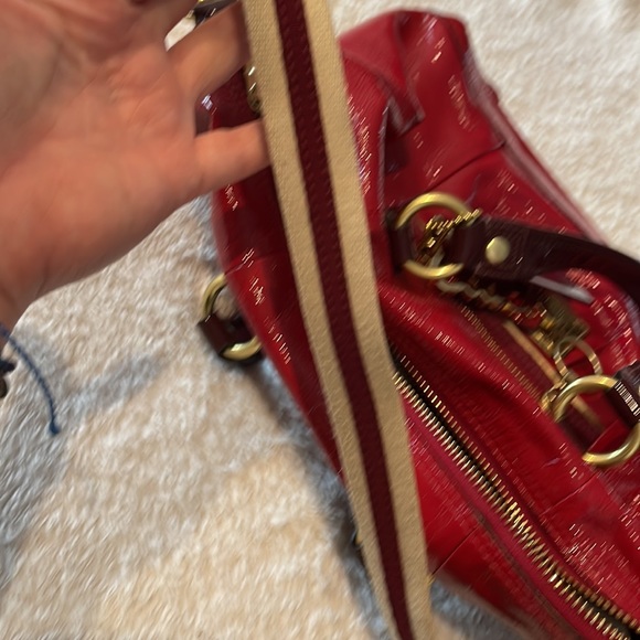 Coach Poppy Patent Leather Sachel Handbag 15868 Red - Picture 8 of 9